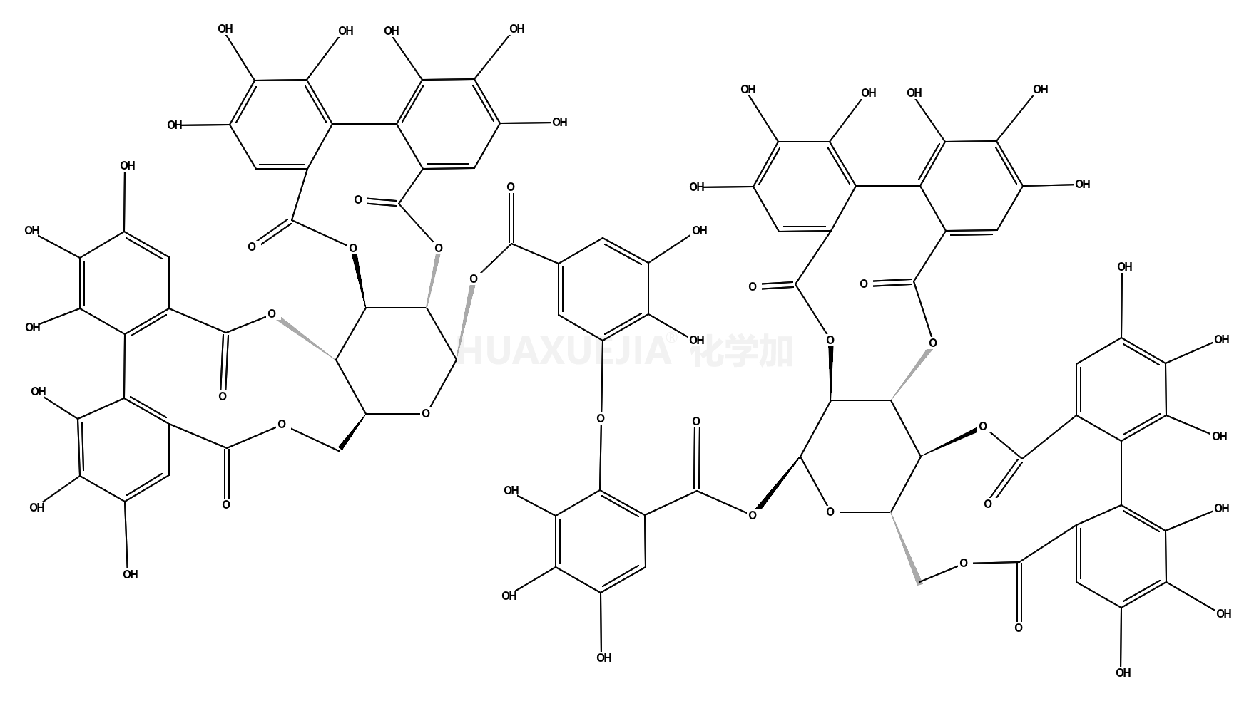 a-D-葡萄吡喃糖, 环2,3:4,6-二[(1S)-4,4',5,5',6,6'-六羟基[1,1'-联苯基]-2,2'-二羧酸酯]1-[2-[5-[[[2,3:4,6-二-O-[[(1S)-4,4',5,5',6,6'-六羟基[1,1'-联苯基]-2,2'-二基]二羰基]-a-D-吡喃葡萄糖基]氧代]羰基]-2,3-二羟基苯氧基]-3