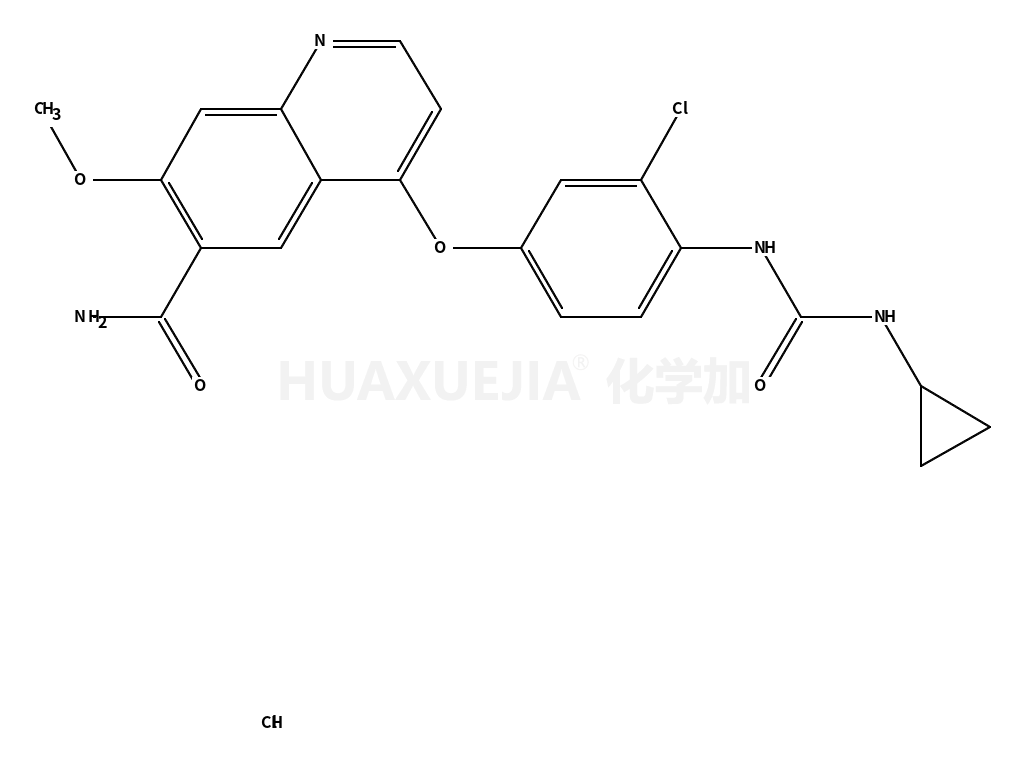 4-(3-氯-4-(((环丙基氨基)羰基)氨基)苯氧基)-7-甲氧基-6-喹啉甲酰胺单盐酸盐