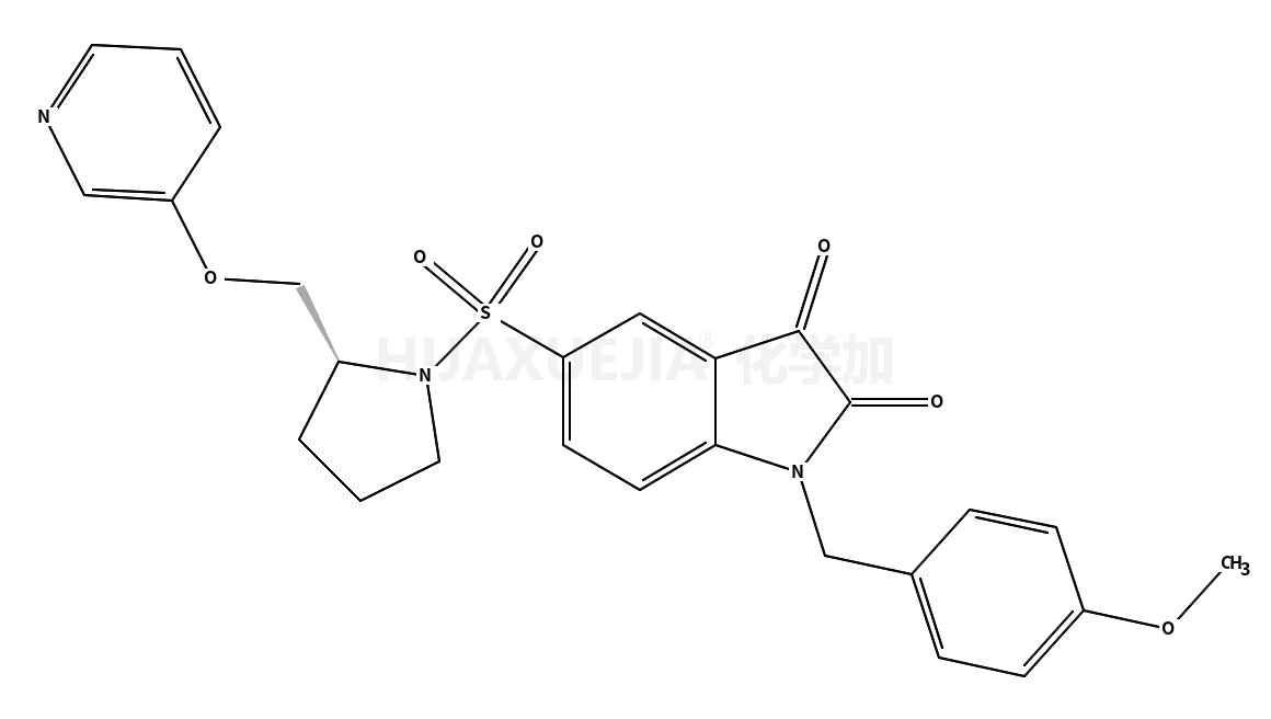 1-[(4-methoxyphenyl)methyl]-5-[(2S)-2-(pyridin-3-yloxymethyl)pyrrolidin-1-yl]sulfonylindole-2,3-dione